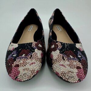 Alex Marie Womens Bevier Two Floral Black Purple Rhinestone Flat Shoe Size 7.5